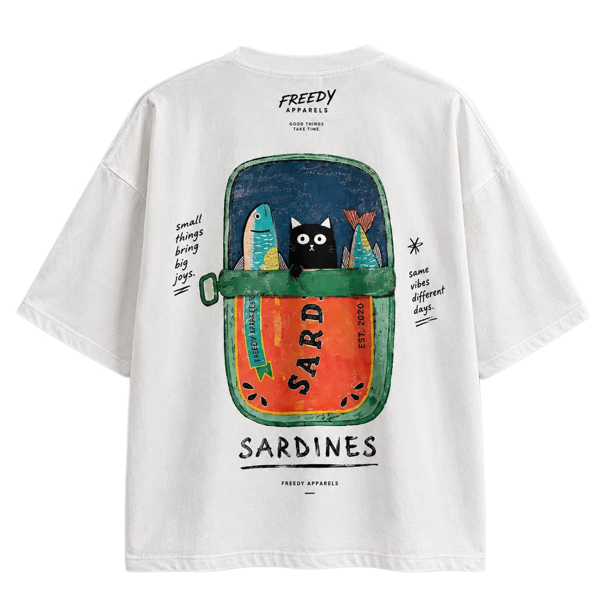 Freedy Sardines Graphic Oversized Tee - White