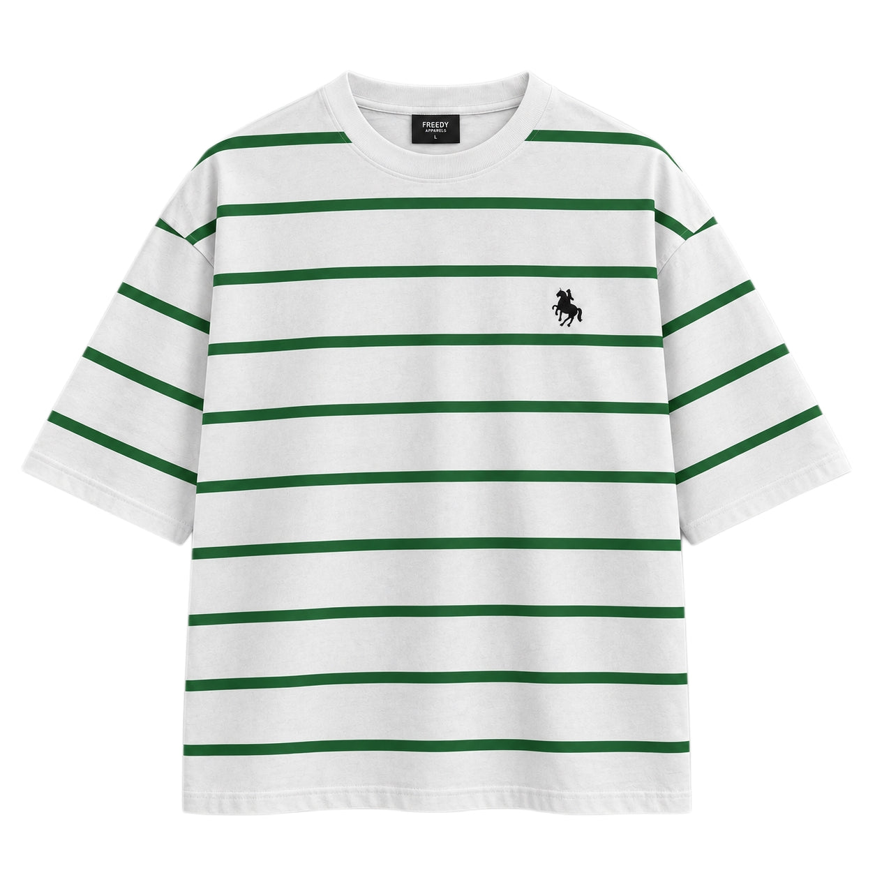 Freedy Equestrian Stripe Oversized Tee - White/Green